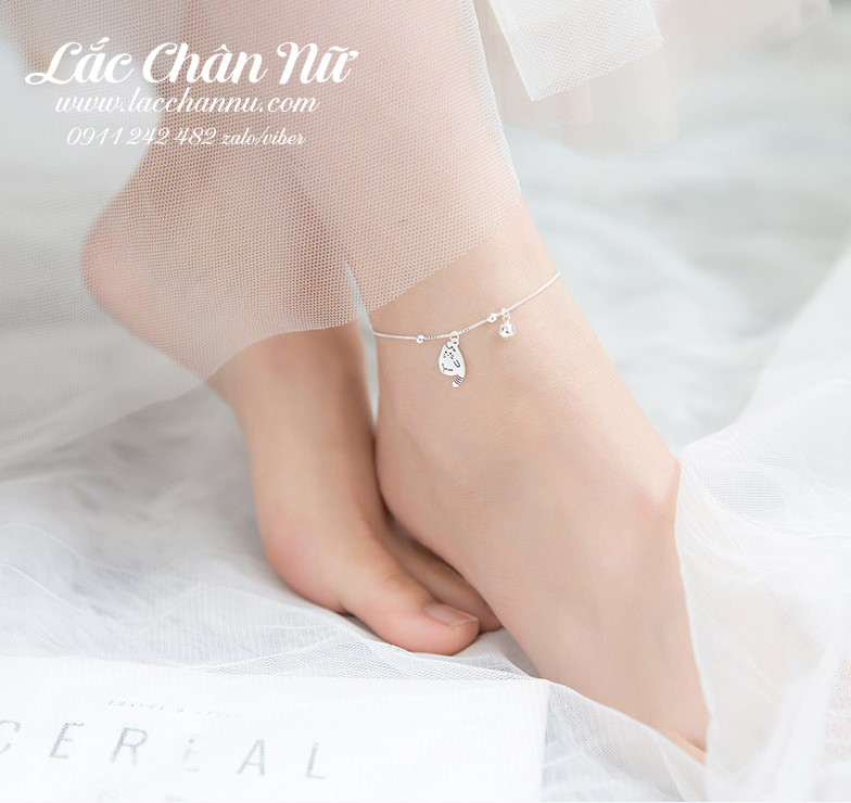 Lắc chân bạc nữ cao cấp mèo cá tính LCBN126