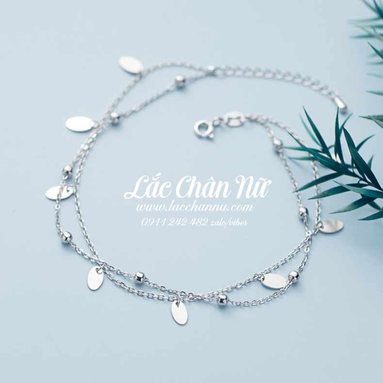 Lắc chân bạc dây đôi hình chiếc lá cá tính LCBN237
