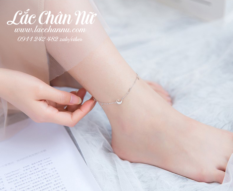 Lắc chân bạc nữ dây đơn ngôi sao mặt trăng LCBN212