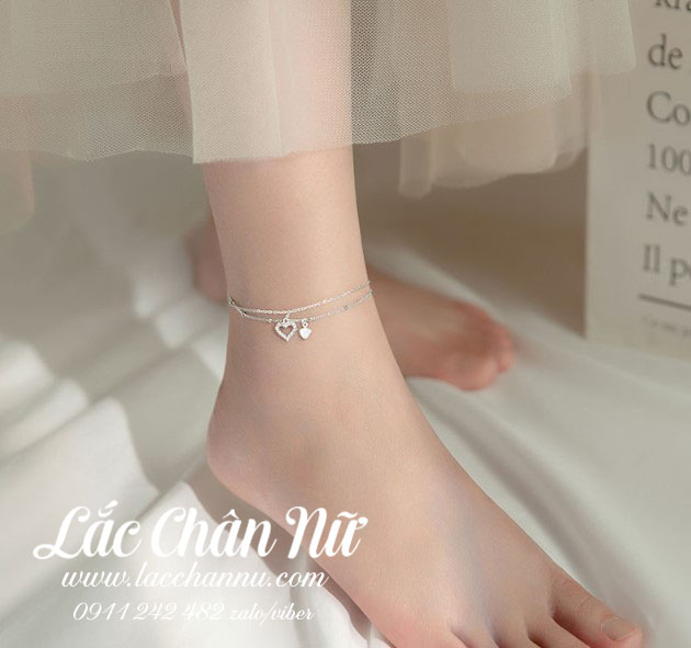 Lắc chân bạc nữ dây đôi đẹp LCBN266