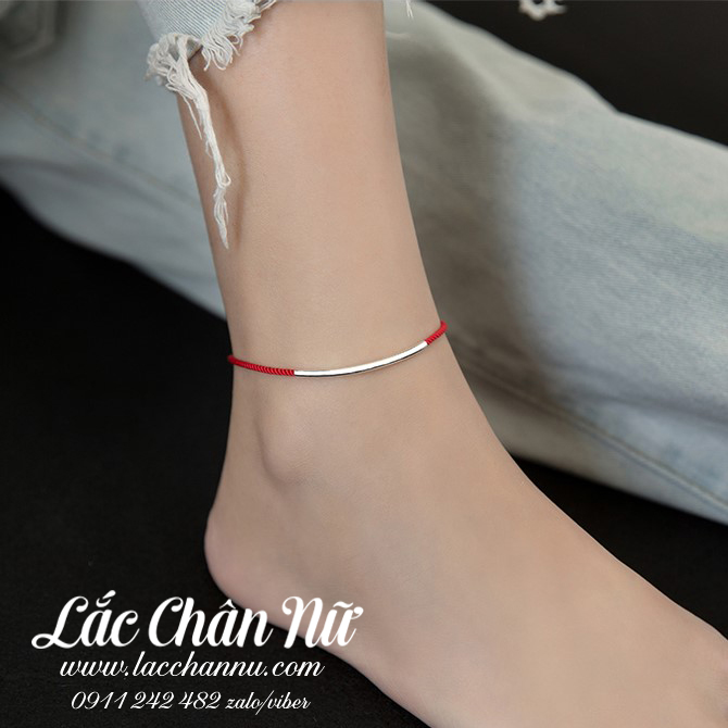 Lắc chân bạc vải đỏ may mắn LCBN242