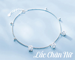 Lắc chân bạc nữ hình lập phương đính đá LCBN244