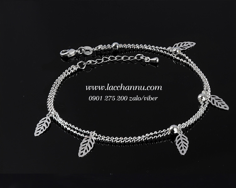 Lắc chân nữ bạc và hợp kim dây đôi hình chiếc lá LCNU06